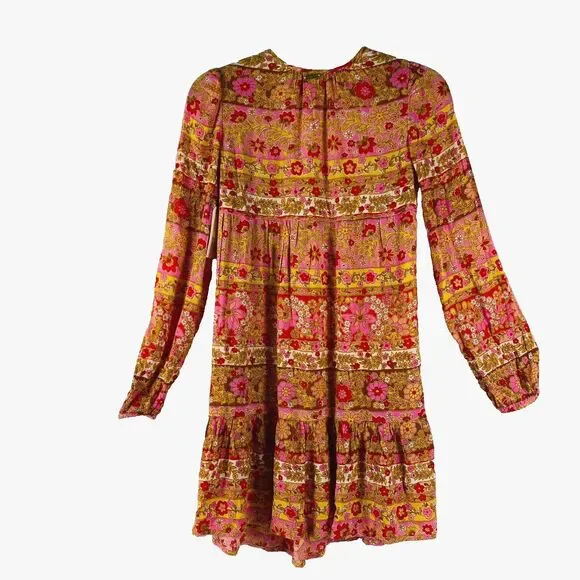 Billabong Mini Dress Hearts Desire Multicolor Floral Long Sleeve V‎ Neck Size XS - Picture 4 of 11